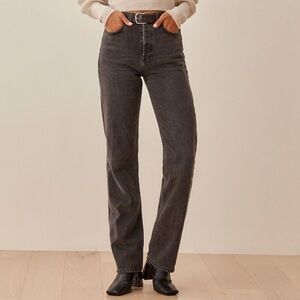 REFORMATION Cynthia High Rise Straight Long Jeans Gray